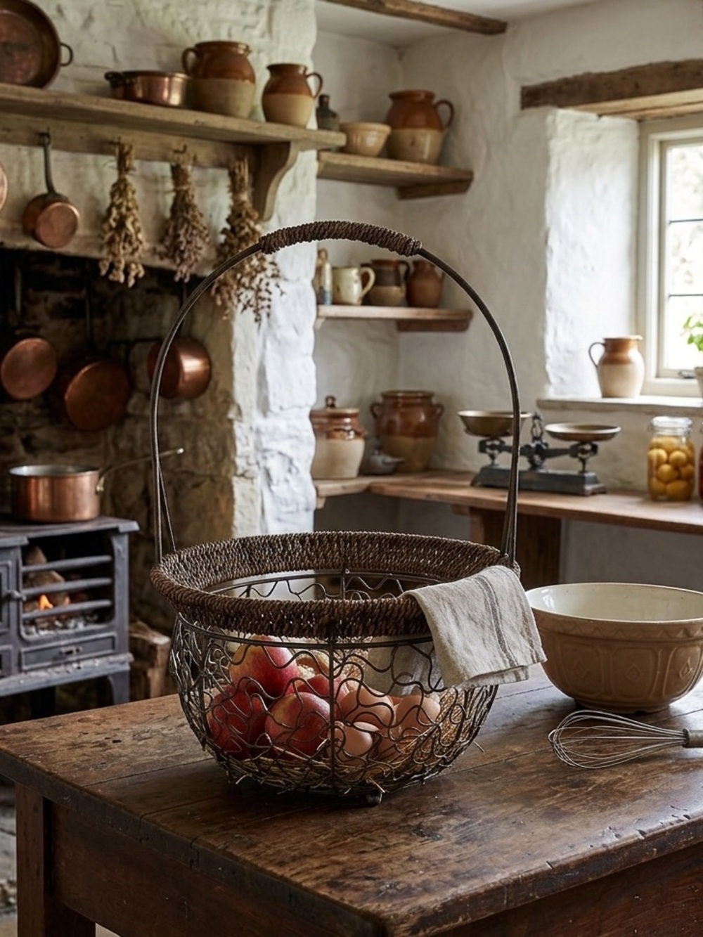Decorative French-style wire storage basket